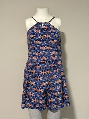 NWT Hollister L Large Blue Printed Halter Romper Shorts Summer